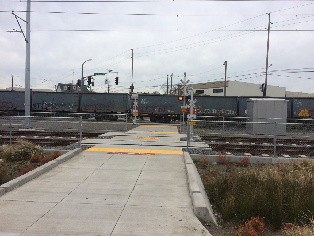 Railroad crossing along Portland's new Orange Line