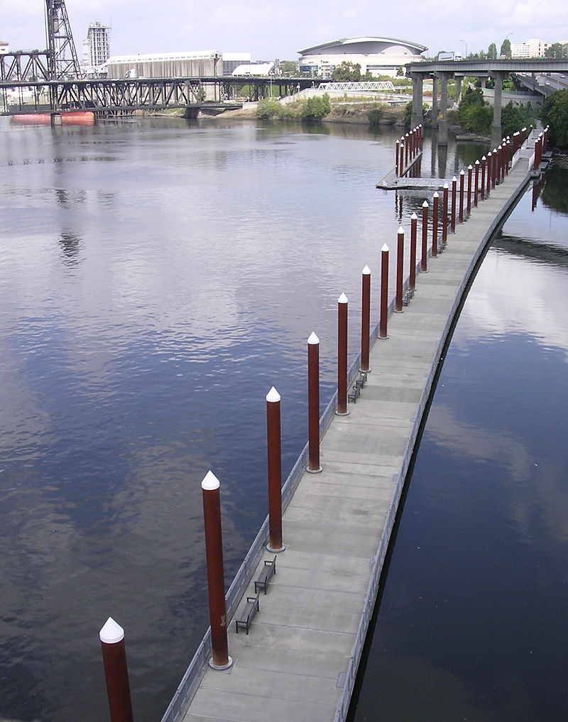 The floating section of Portland's Eastbank Esplanade, credit to Wikipedia User Cacophony